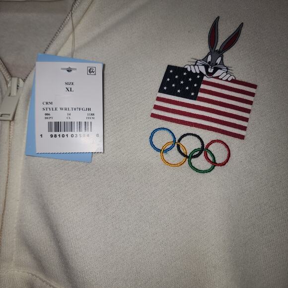 United states bug bunny white women's crop top hoodie XL - Picture 2 of 6